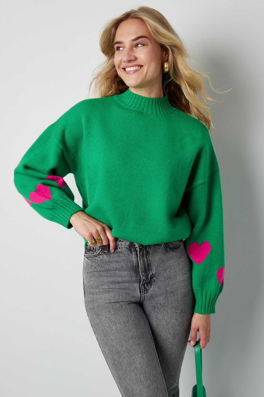 Suéter Oversized para Mujer de Mezcla de Lana Tejida con Aplicación de Corazón Imagen2