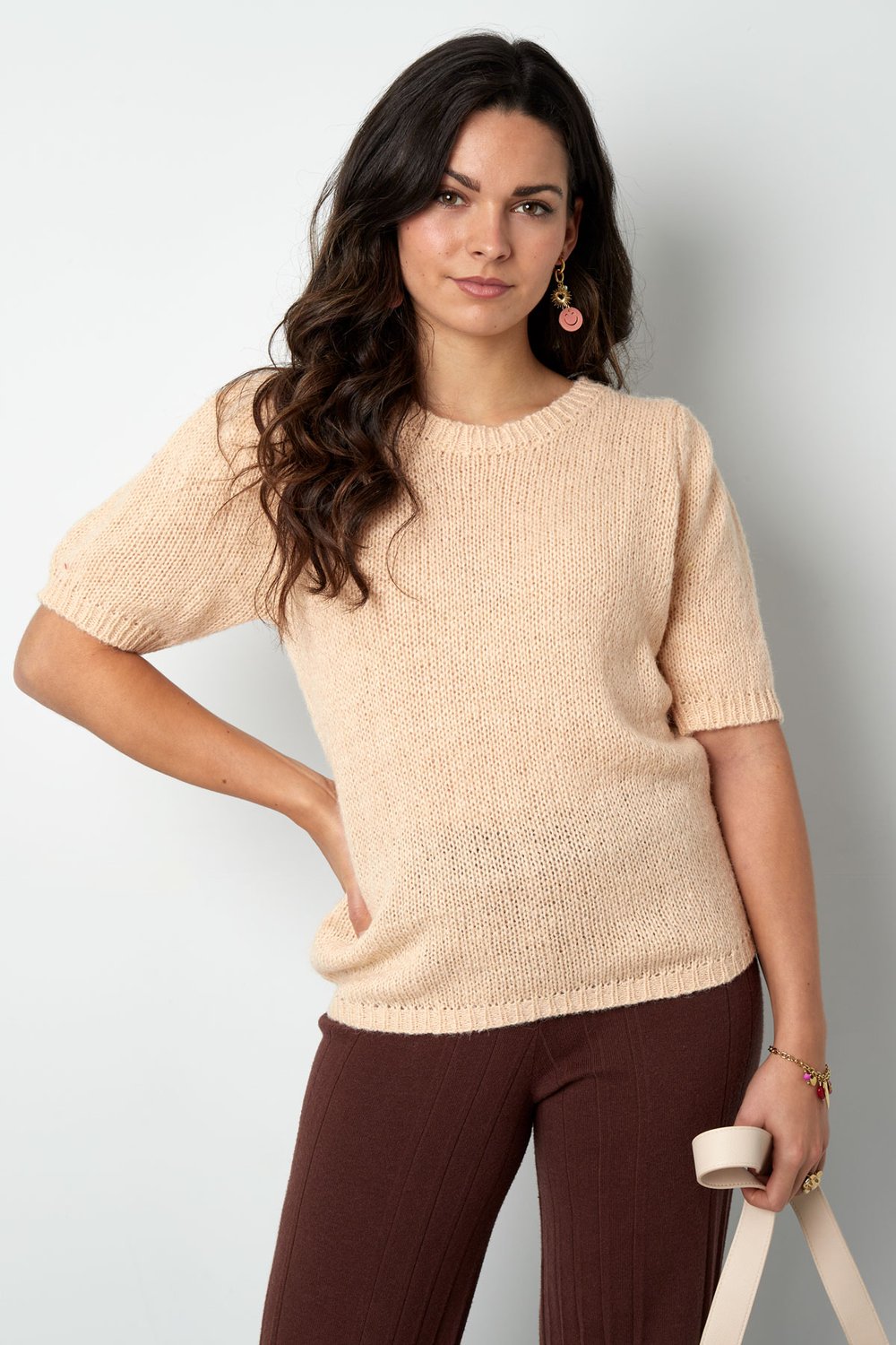 Nylon Women's Short Sleeve Top Knitted Back Tie Design Picture3