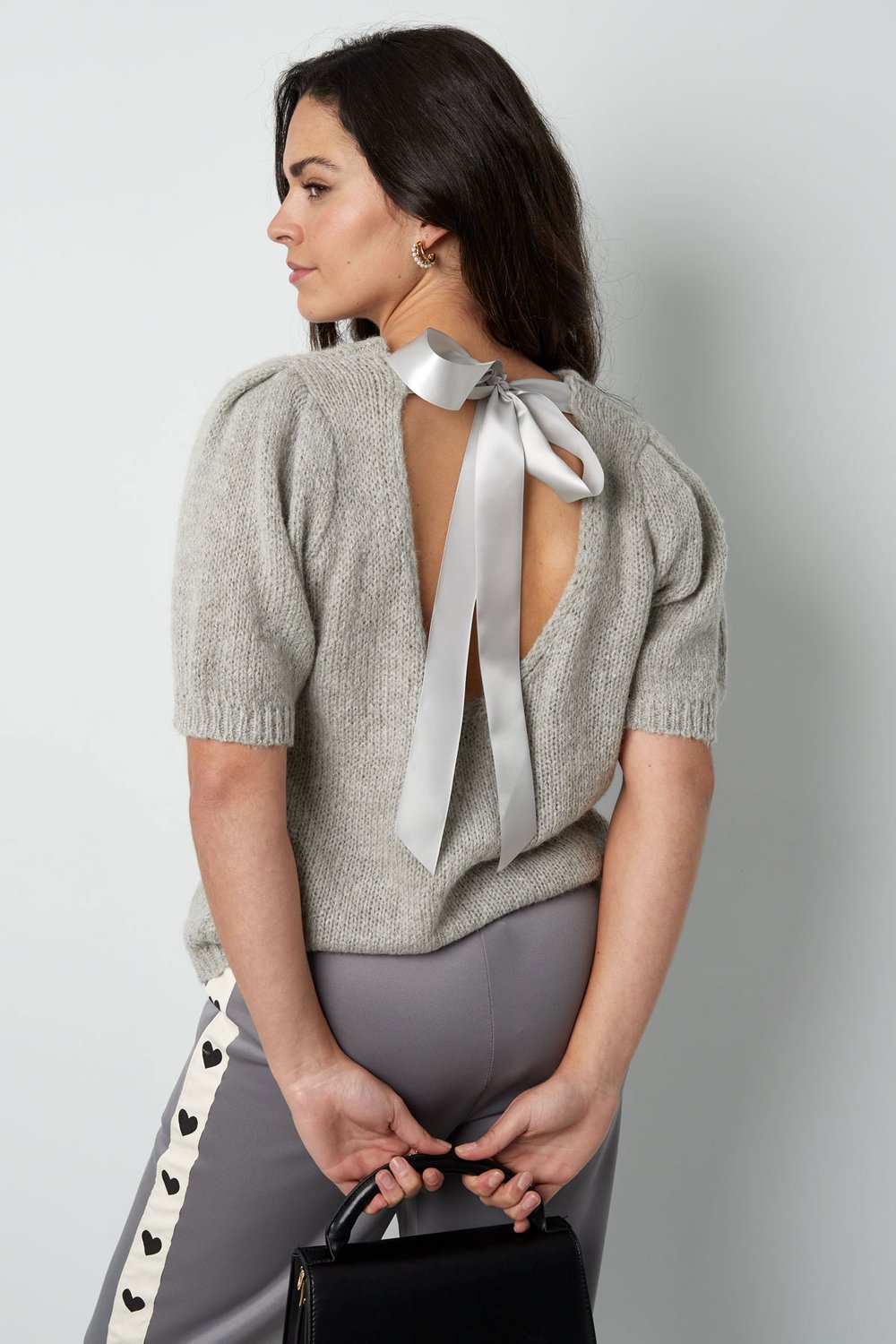 Nylon Women's Short Sleeve Top Knitted Back Tie Design Picture7