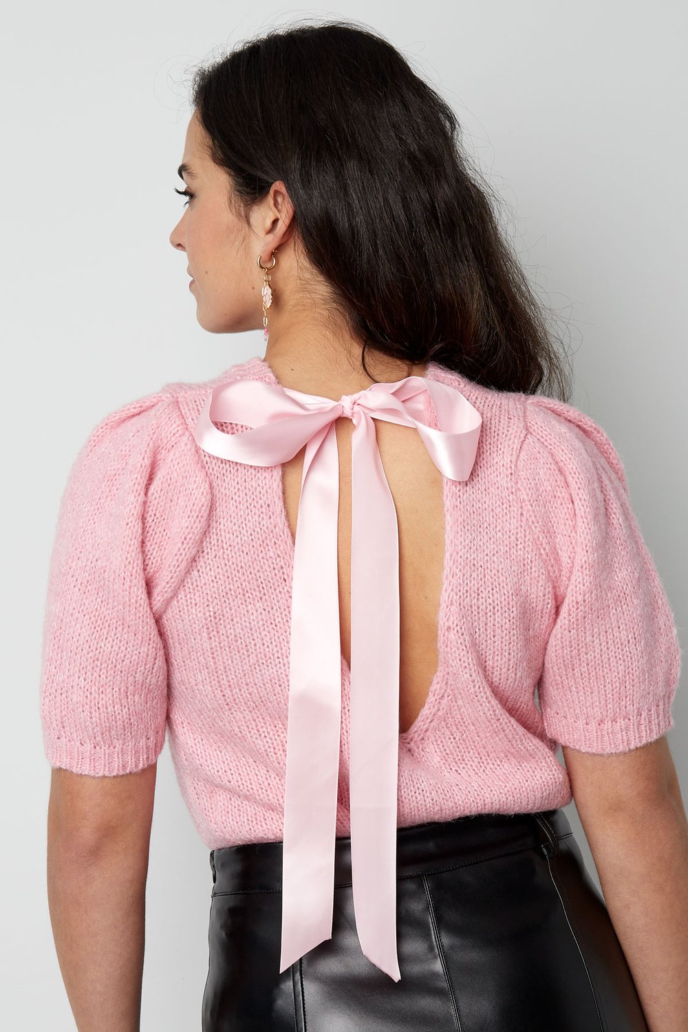 Nylon Women's Short Sleeve Top Knitted Back Tie Design Picture13