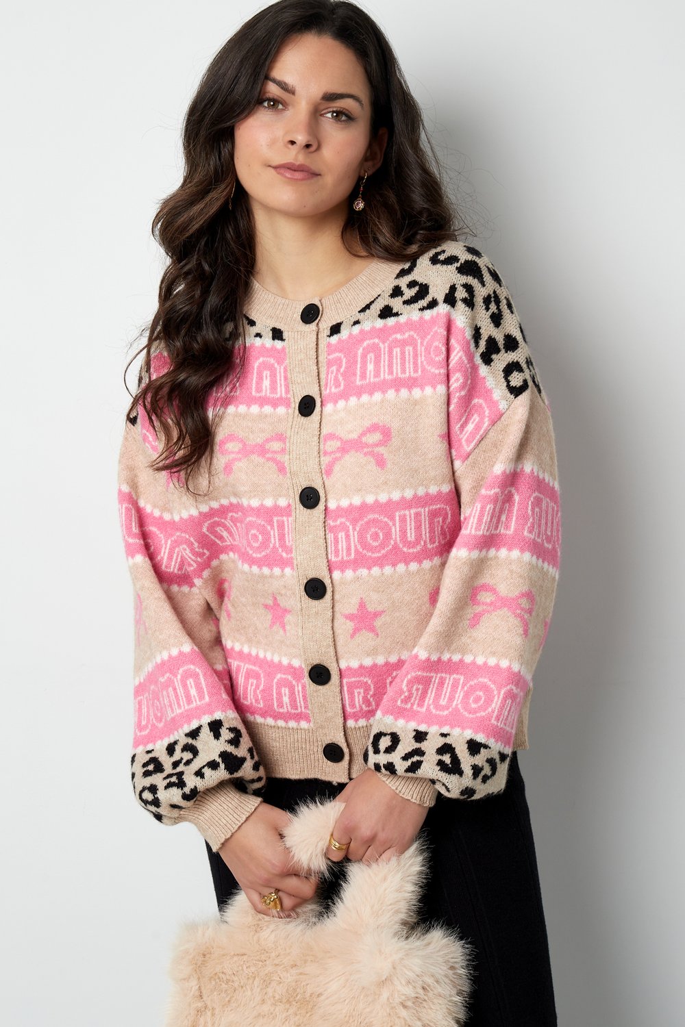 Knitted Cotton Blend Women's Cardigan Patterned Print Picture2
