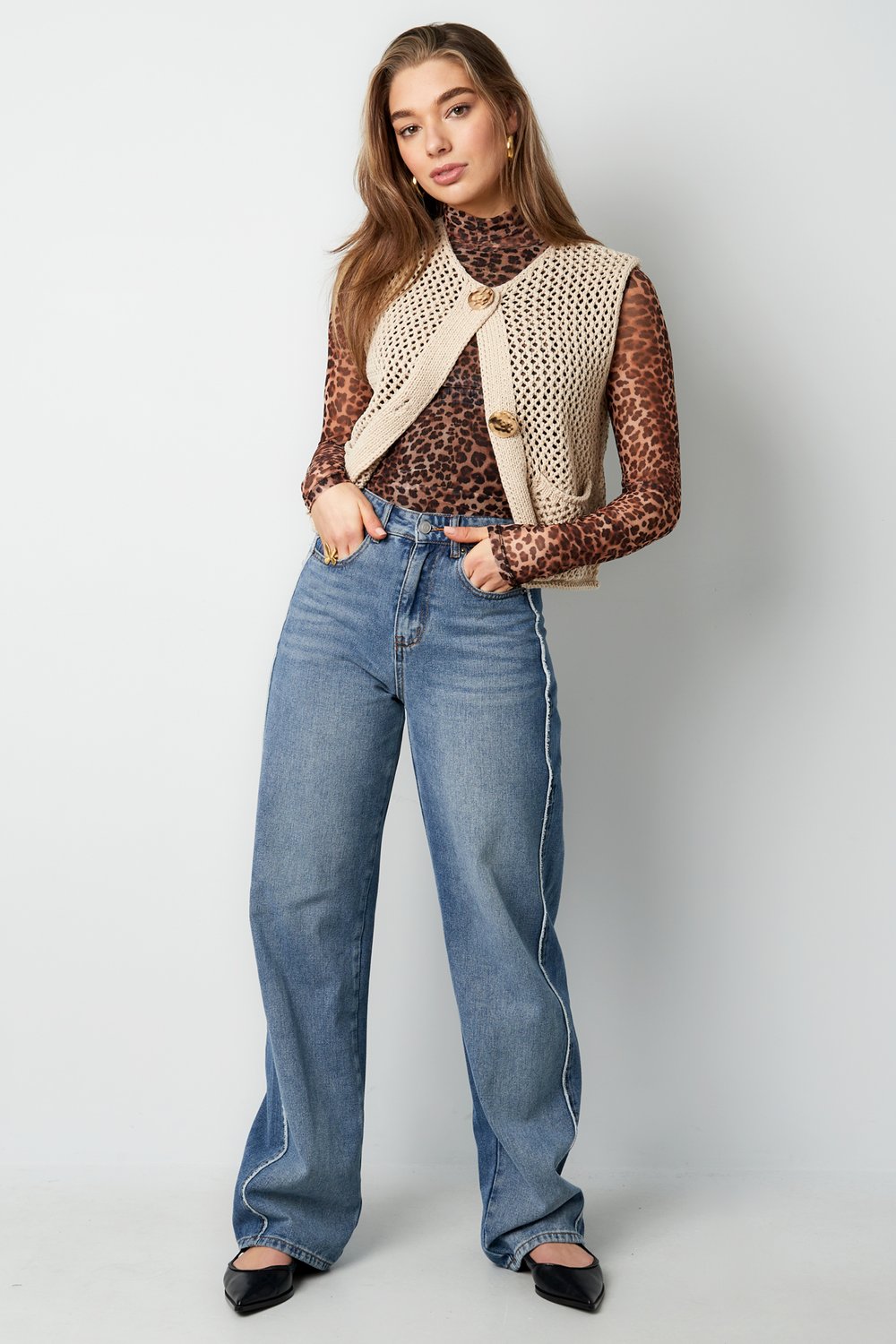 Gebreide Polyester Vrouwen Trui Met Openwerk Ontwerp Afbeelding6