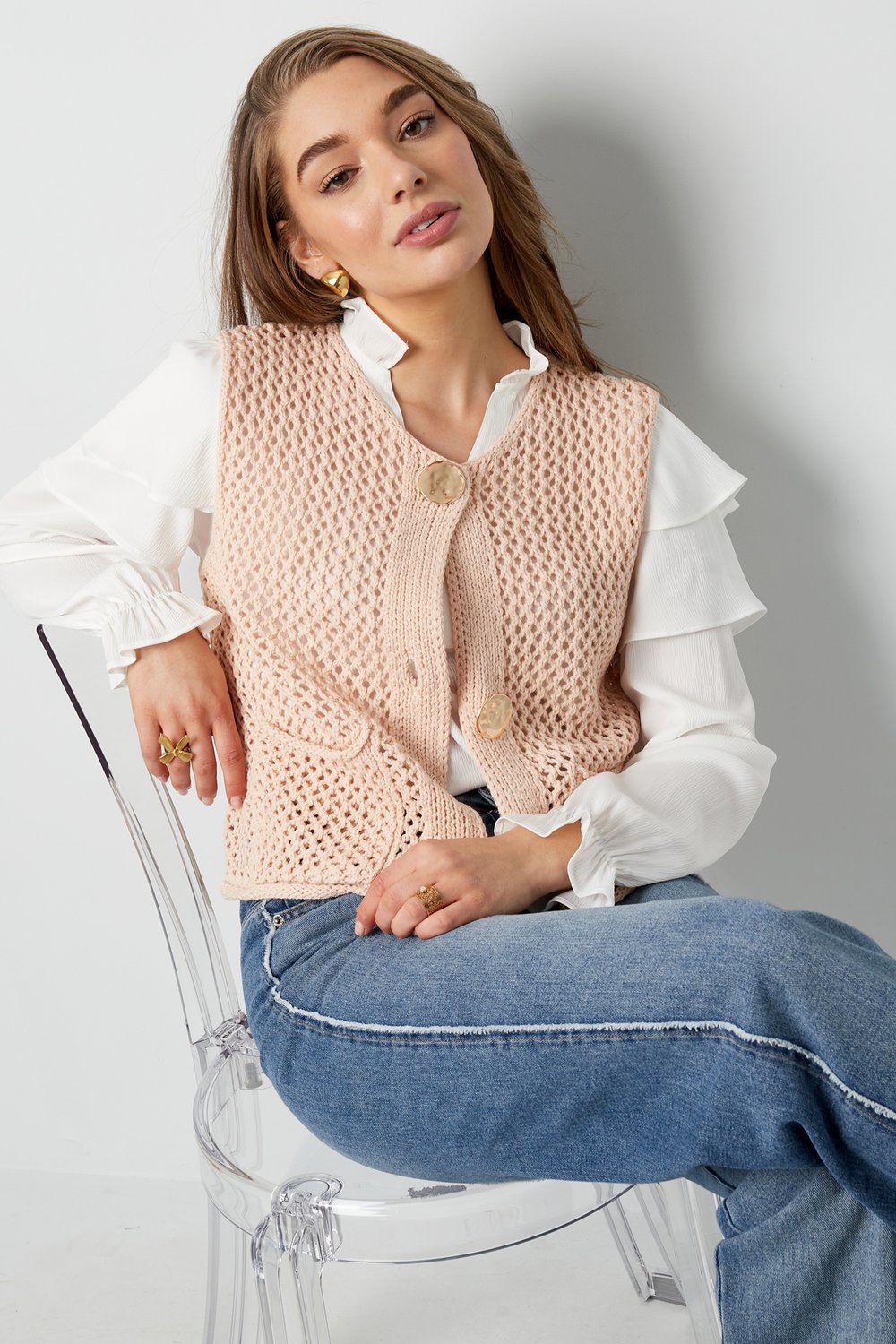 Gebreide Polyester Vrouwen Trui Met Openwerk Ontwerp Afbeelding7