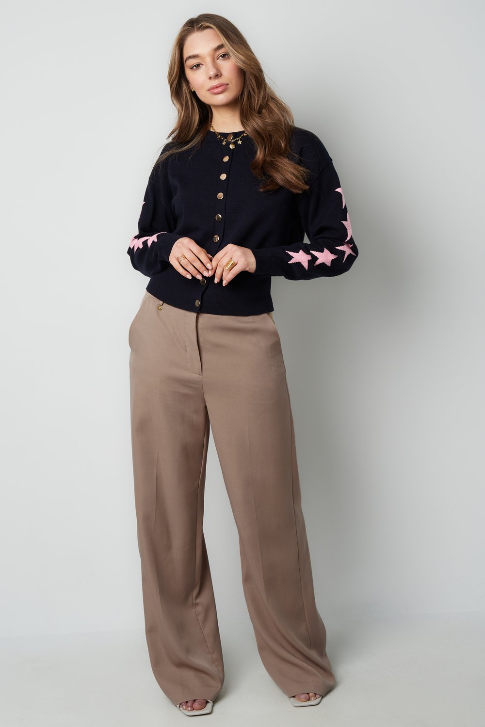 Viscose Knit Cardigan Women's Cropped Style Star Pattern Picture3