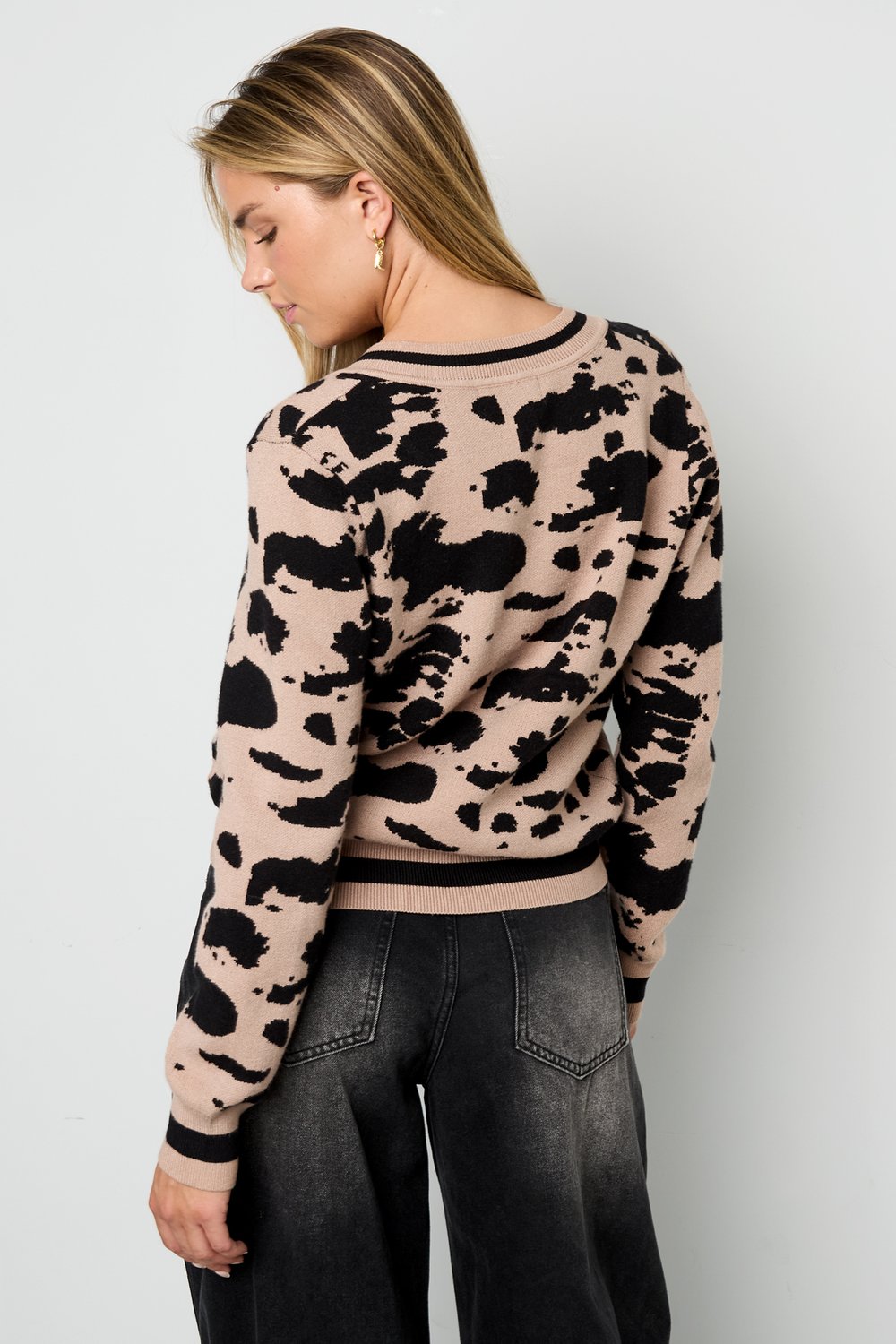 Knitted (including crochet and woolen fabrics) Leopard Print Women's V-Neck Sweater Fall/Winter Casual h5Picture5