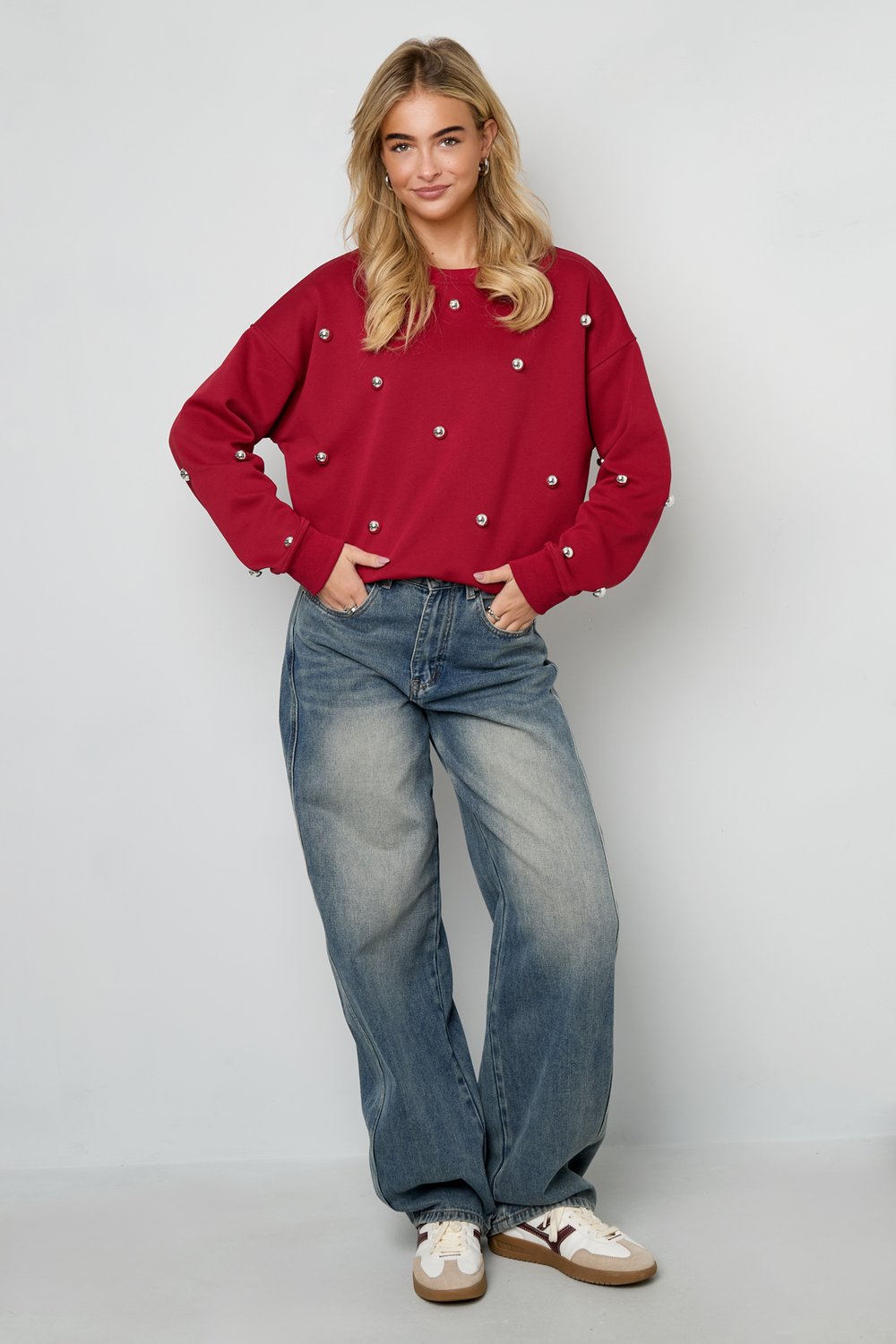 Maglia Cotone Donna Maglione Lungo Manica Casual Puntini h5Immagine7