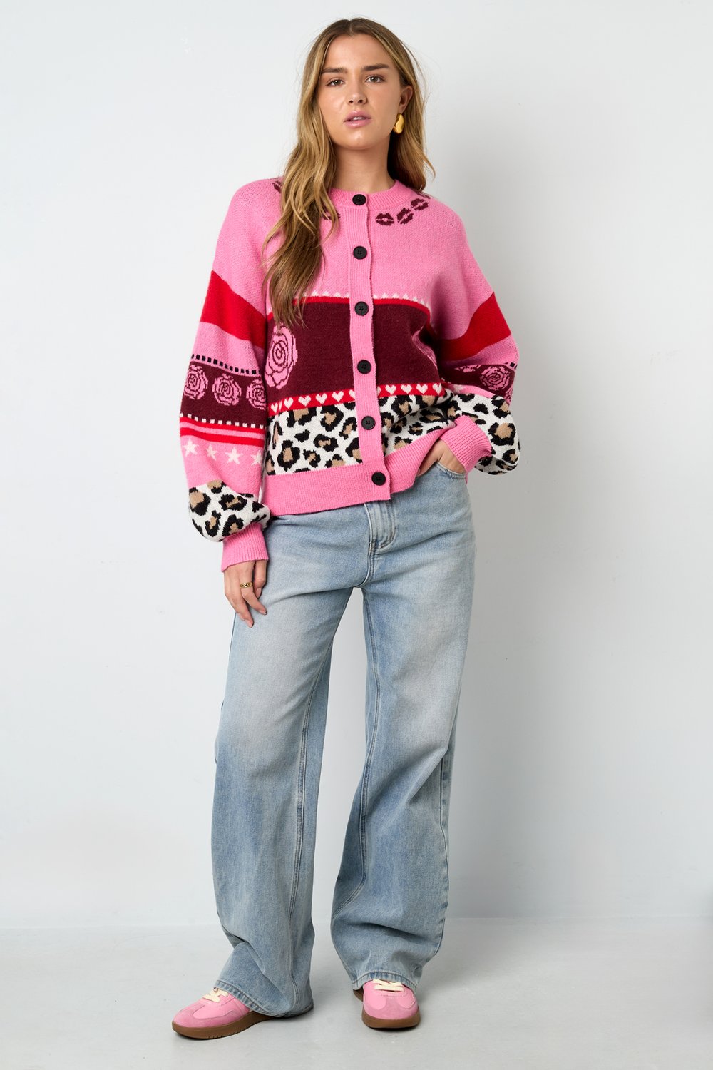 Knitted Polyester Fiber Women's Cardigan Casual Floral Print h5Picture5