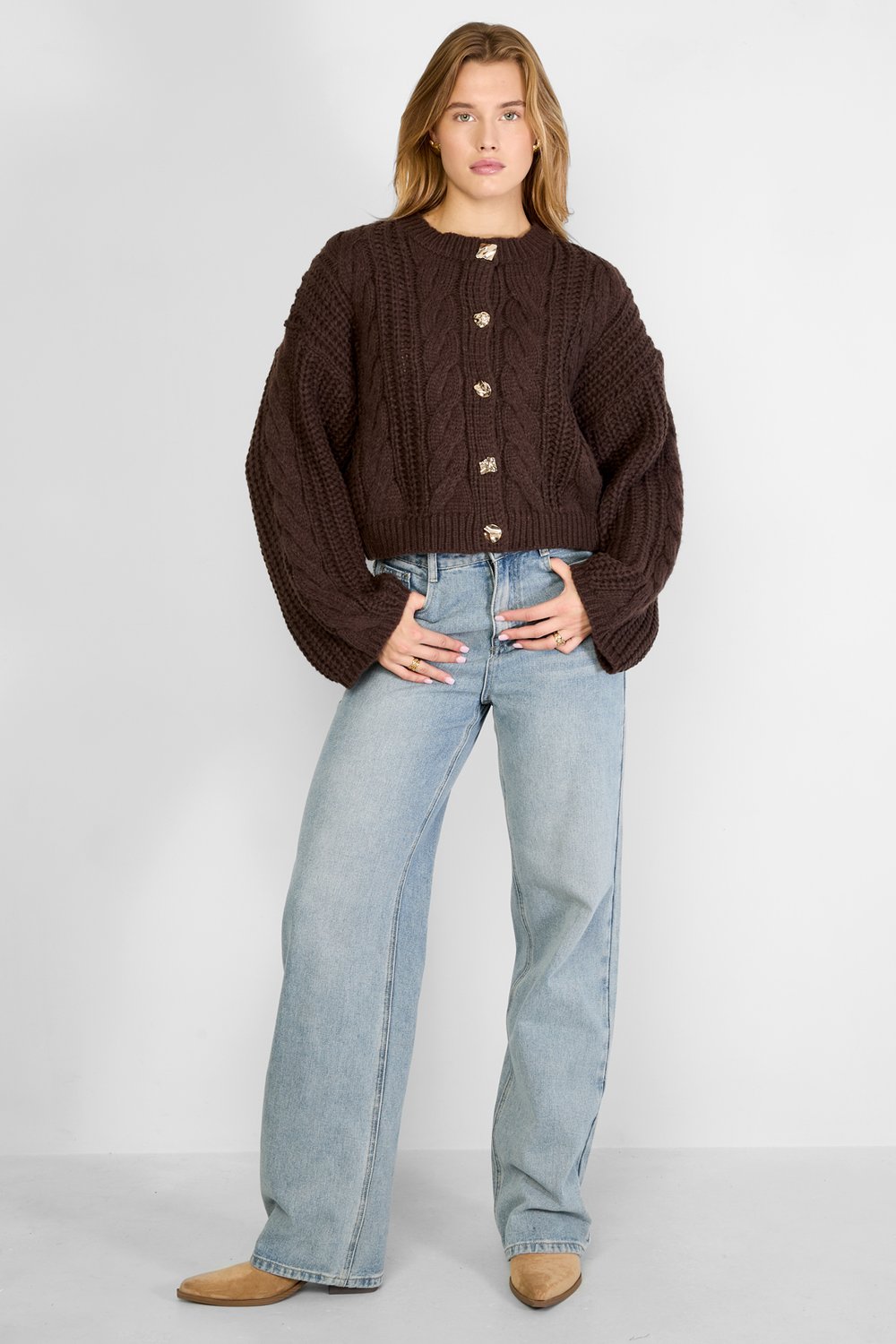 Gebreide Polyestervezel Vrouwen Cardigan Herfst/Winter Elegante Solide Kleur Afbeelding6