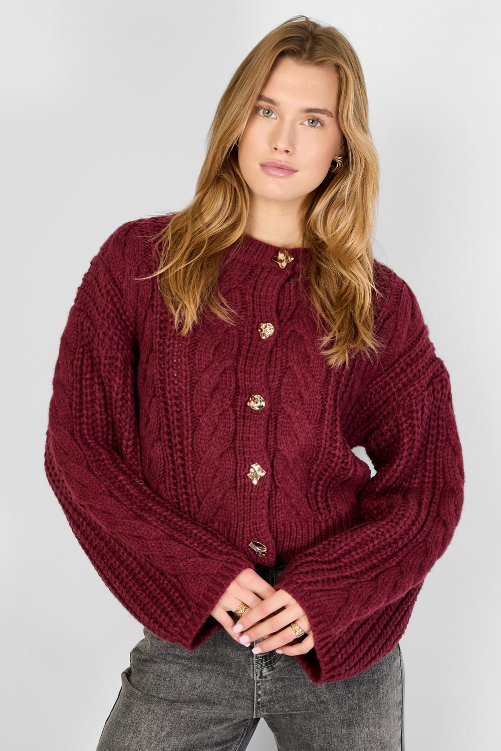 Gebreide Polyestervezel Vrouwen Cardigan Herfst/Winter Elegante Solide Kleur Afbeelding4