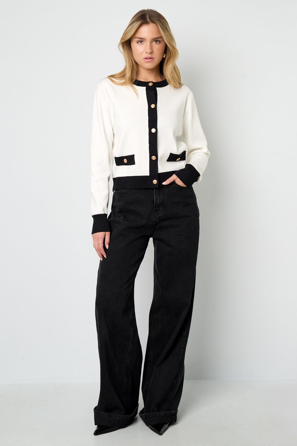 Knitted Polyester Women's Knit Cardigan Casual Color Clash Picture5