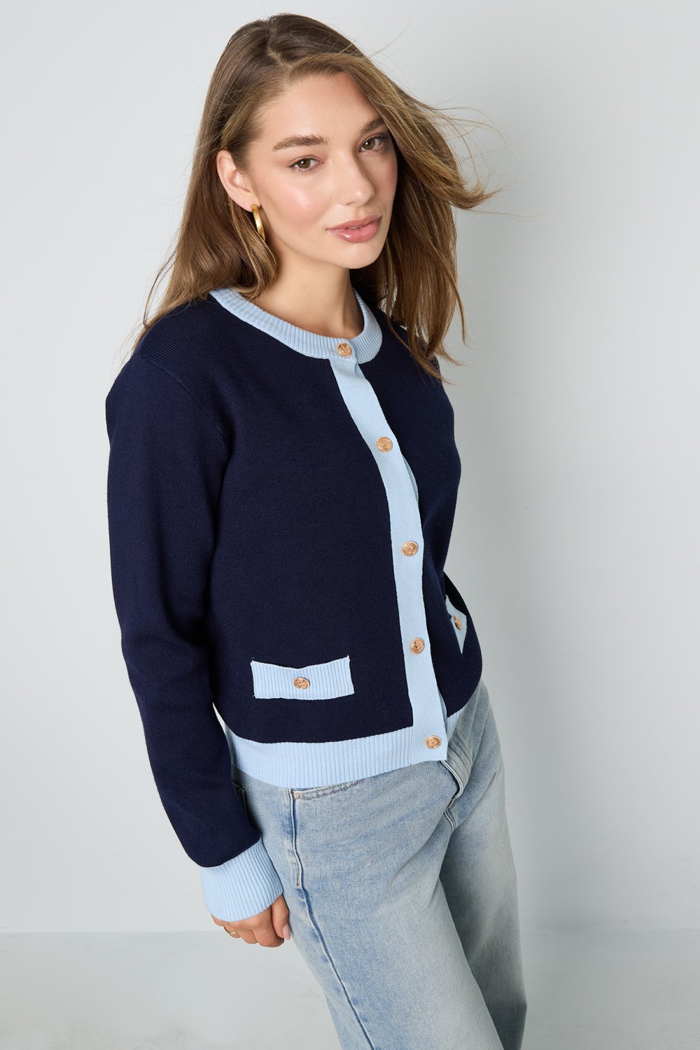 Knitted Polyester Women's Knit Cardigan Casual Color Clash Picture4