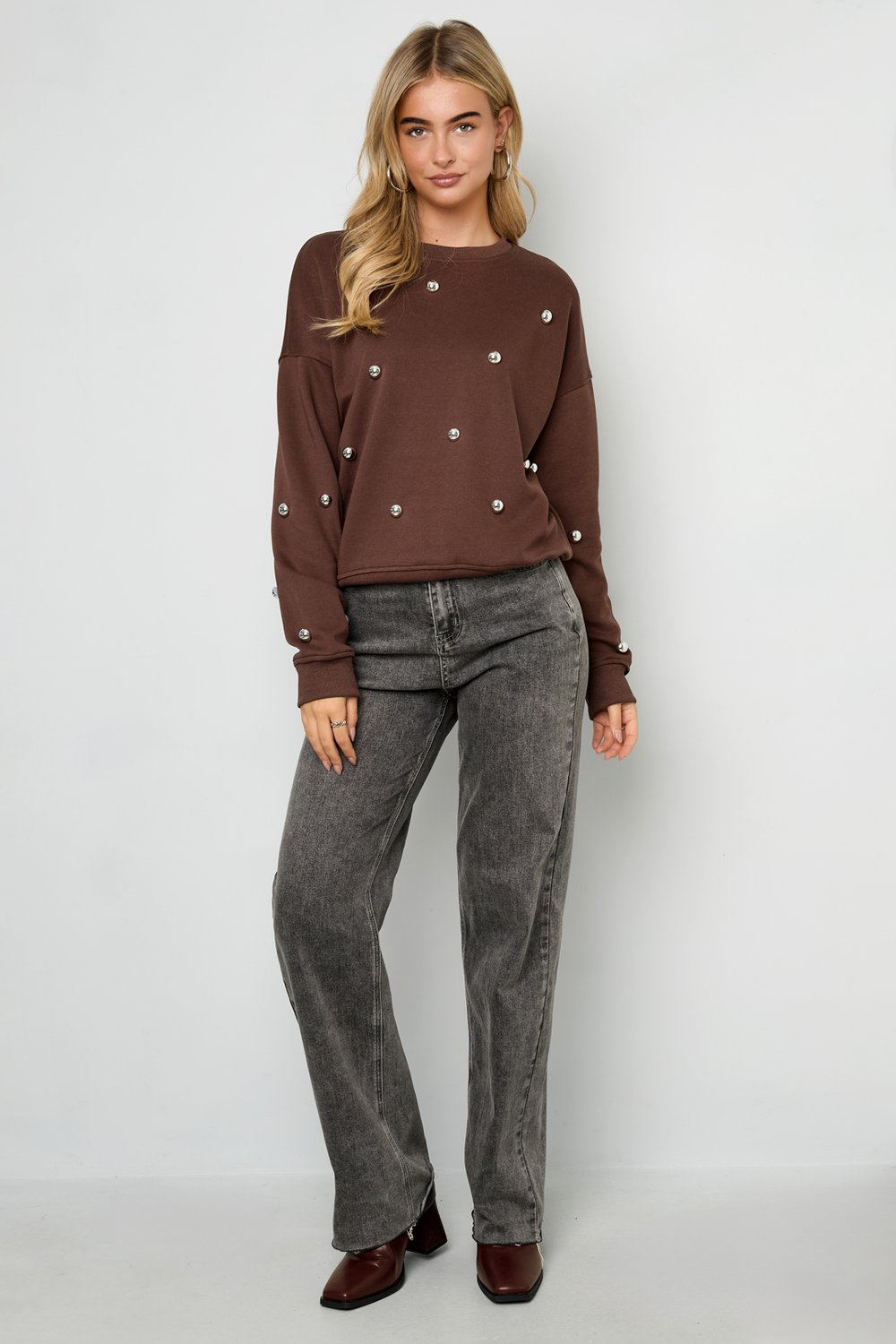 Maglia Cotone Donna Maglione Lungo Manica Casual Puntini h5Immagine9