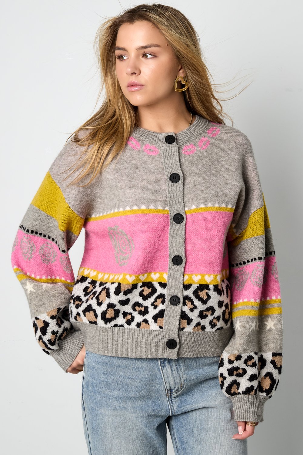 Knitted Polyester Fiber Women's Cardigan Casual Floral Print h5Picture6