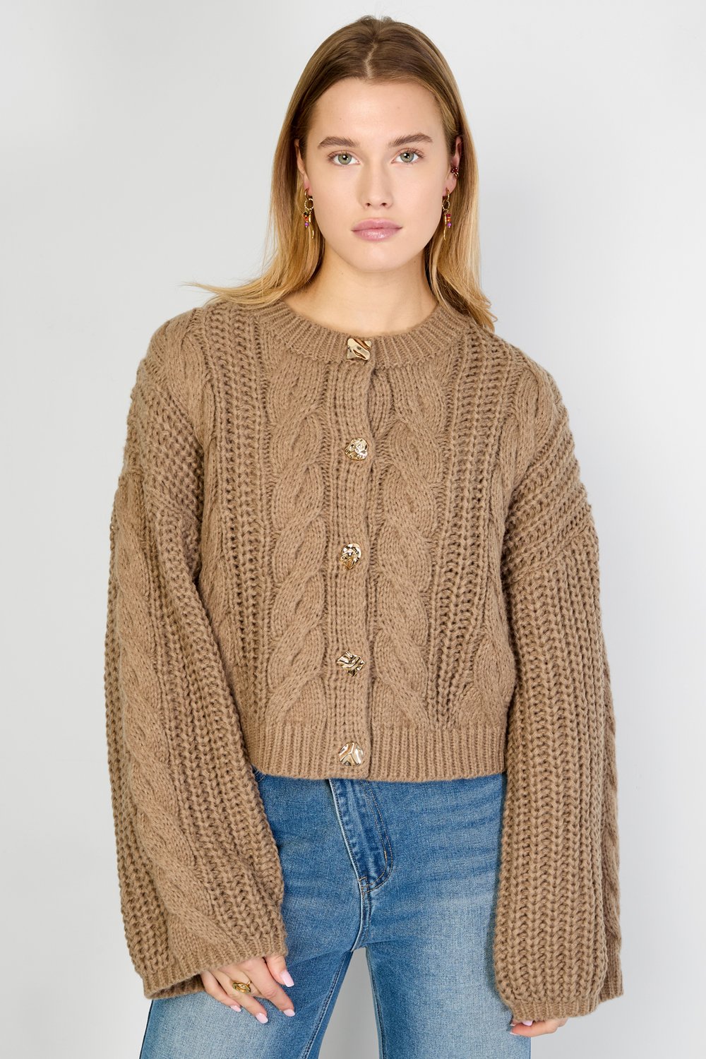 Gebreide Polyestervezel Vrouwen Cardigan Herfst/Winter Elegante Solide Kleur Afbeelding9