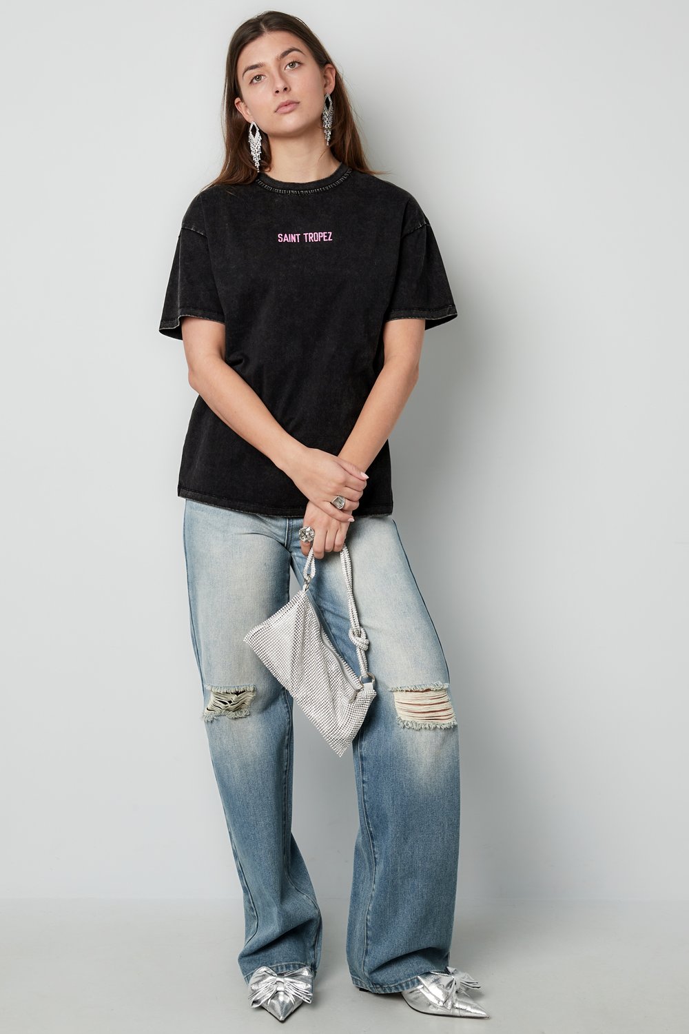 Pamuk Kadın T-shirt Oversized Saint Tropez Baskı Resim4