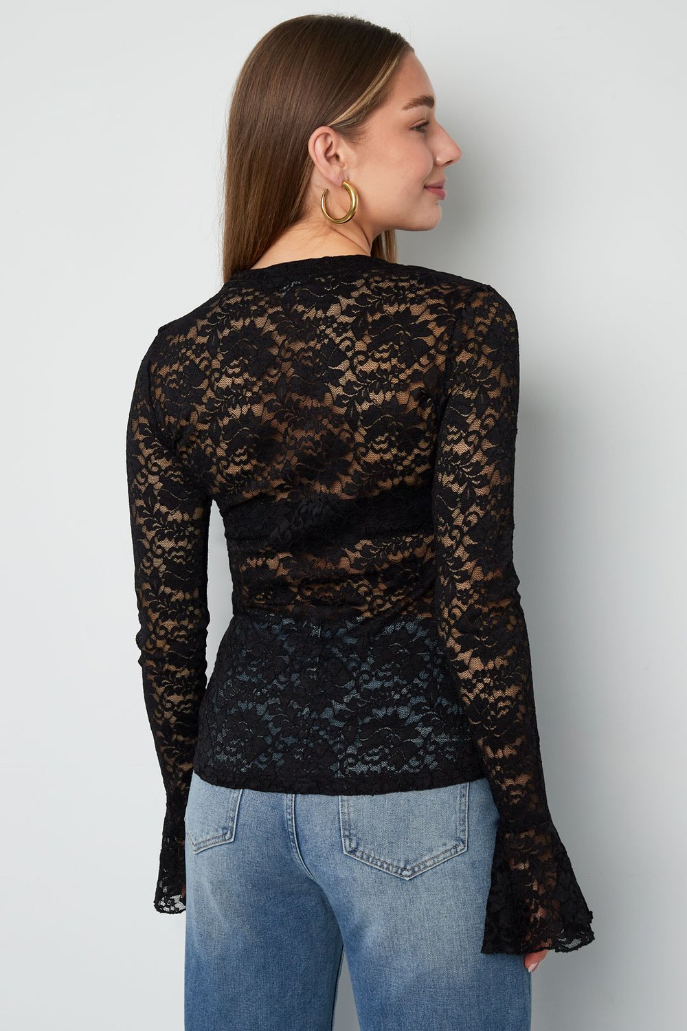 Woven Polyester Long Sleeve Tops Elegant Lace Panel Picture9