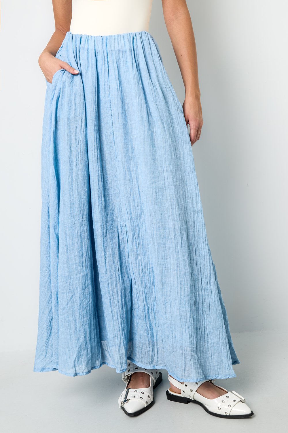 Woven Polyester Fiber Women's Maxi Skirt Casual Solid Color h5Picture4