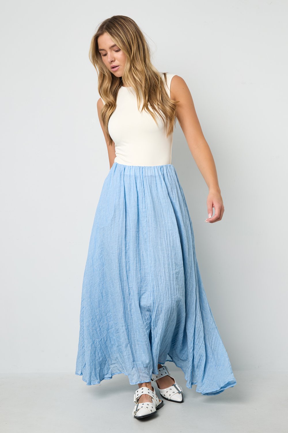 Woven Polyester Fiber Women's Maxi Skirt Casual Solid Color h5Picture5