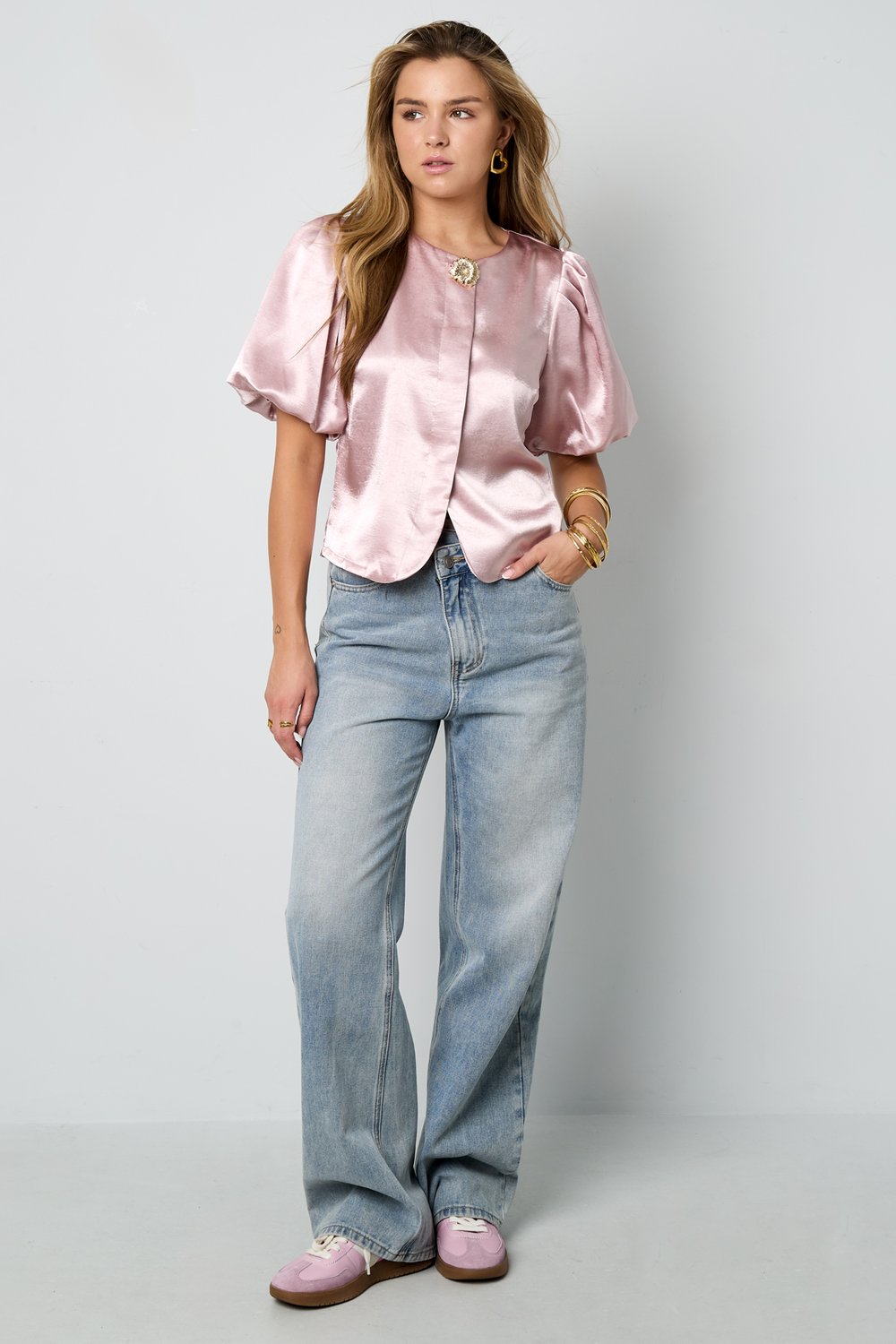 Woven Polyester Fiber Women's Short Sleeve Tops Elegant Solid Color h5Picture7