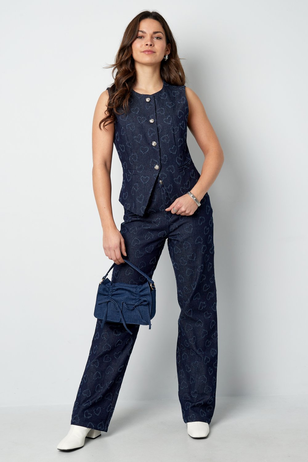 Katoen Vrouwen Mouwloze Top Hartpatroon Knopvoorkant Afbeelding5