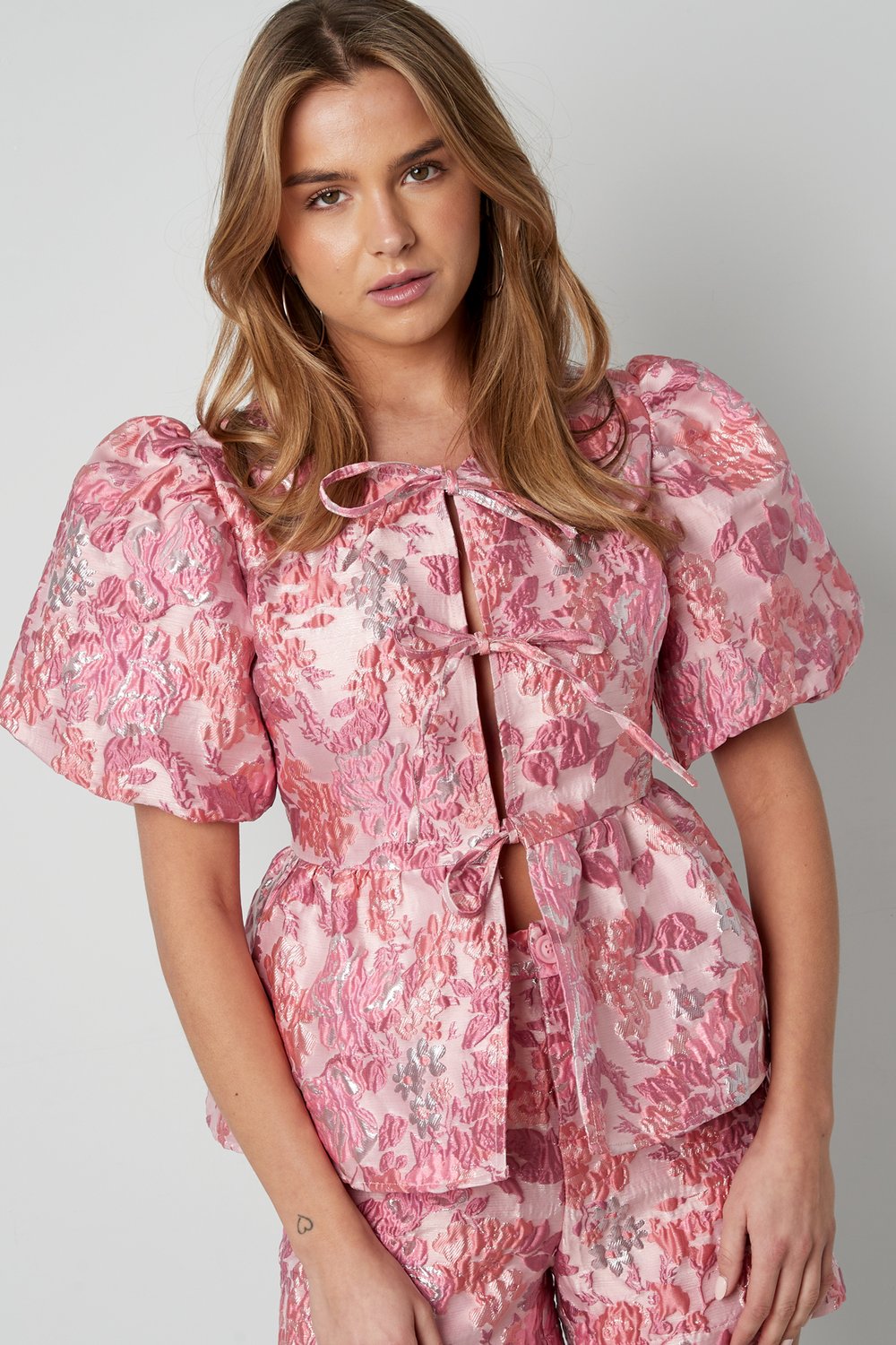 Woven Polyester Fiber Women's Short Sleeve Top Elegant Floral Print Picture5