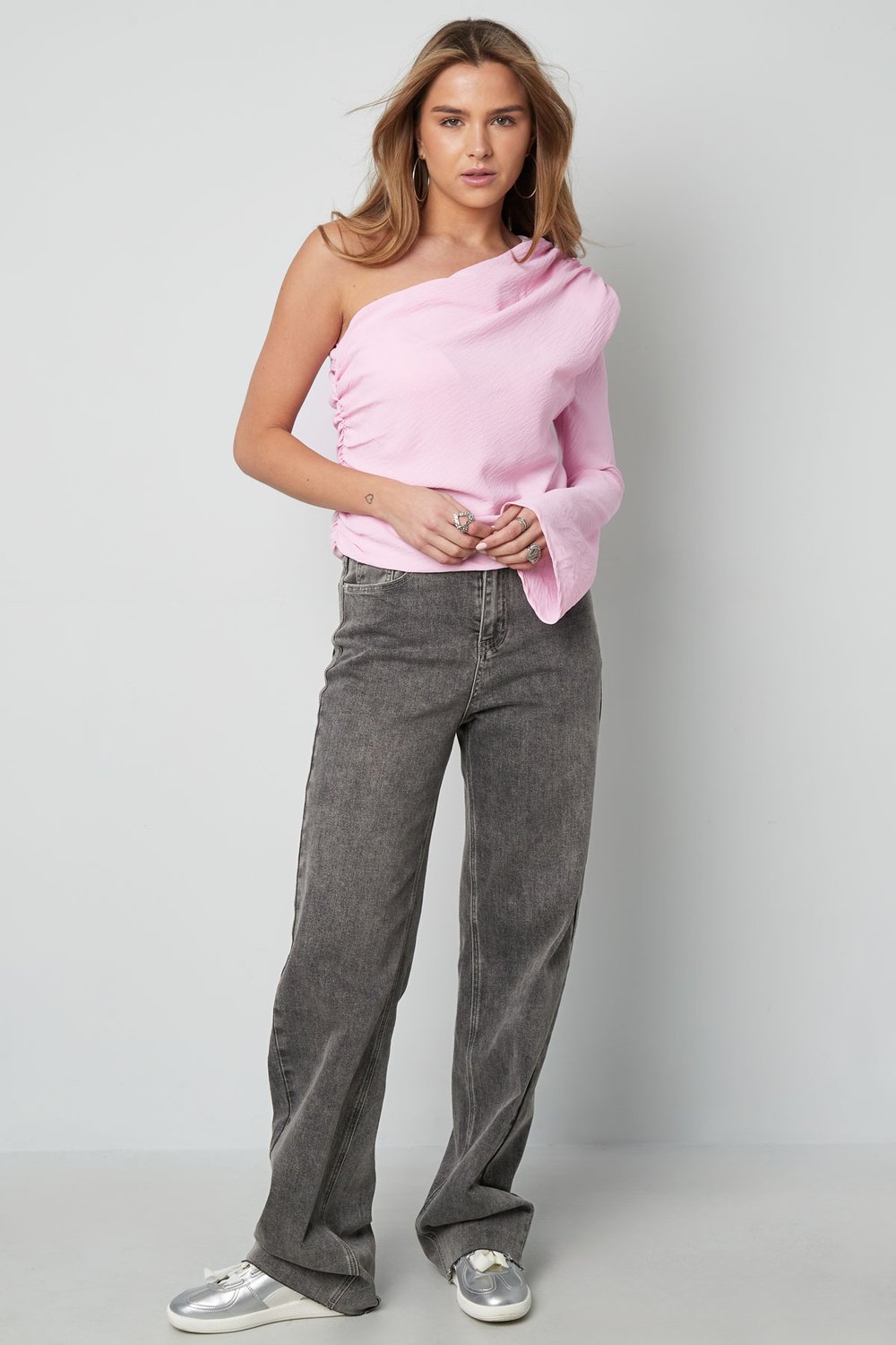 Polyester Femme Haut à Manches Longues Épaule Unique Design Asymétrique h5Image3