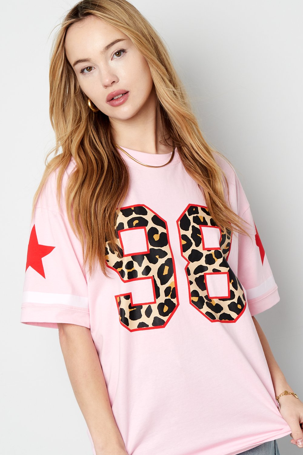 Pamuk Kadın T-Shirt Oversized Leopar Baskı Numara 98 Resim2