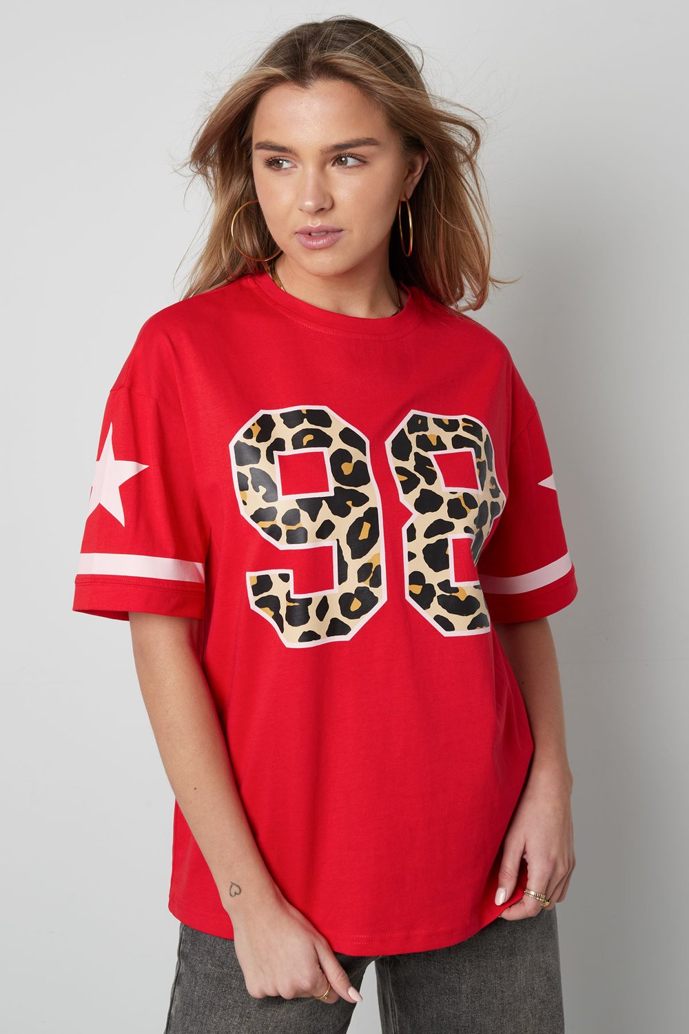 Pamuk Kadın T-Shirt Oversized Leopar Baskı Numara 98 Resim5