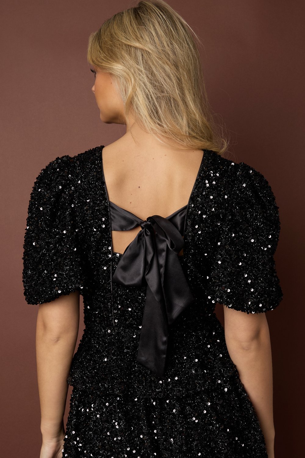 Woven Polyester Fiber Women's Short Sleeve Tops Elegant Sequins h5Picture9