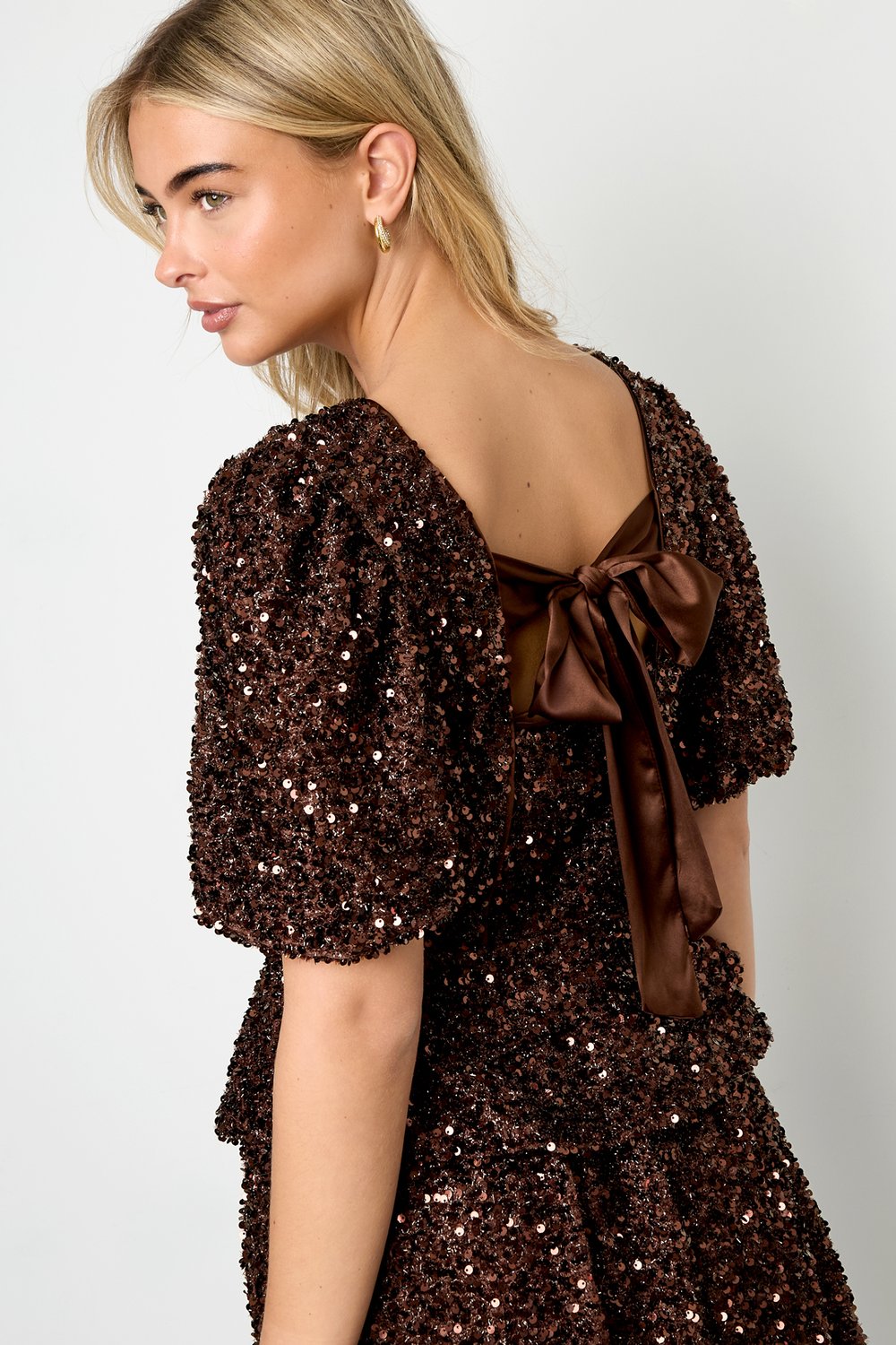 Woven Polyester Fiber Women's Short Sleeve Tops Elegant Sequins h5Picture6