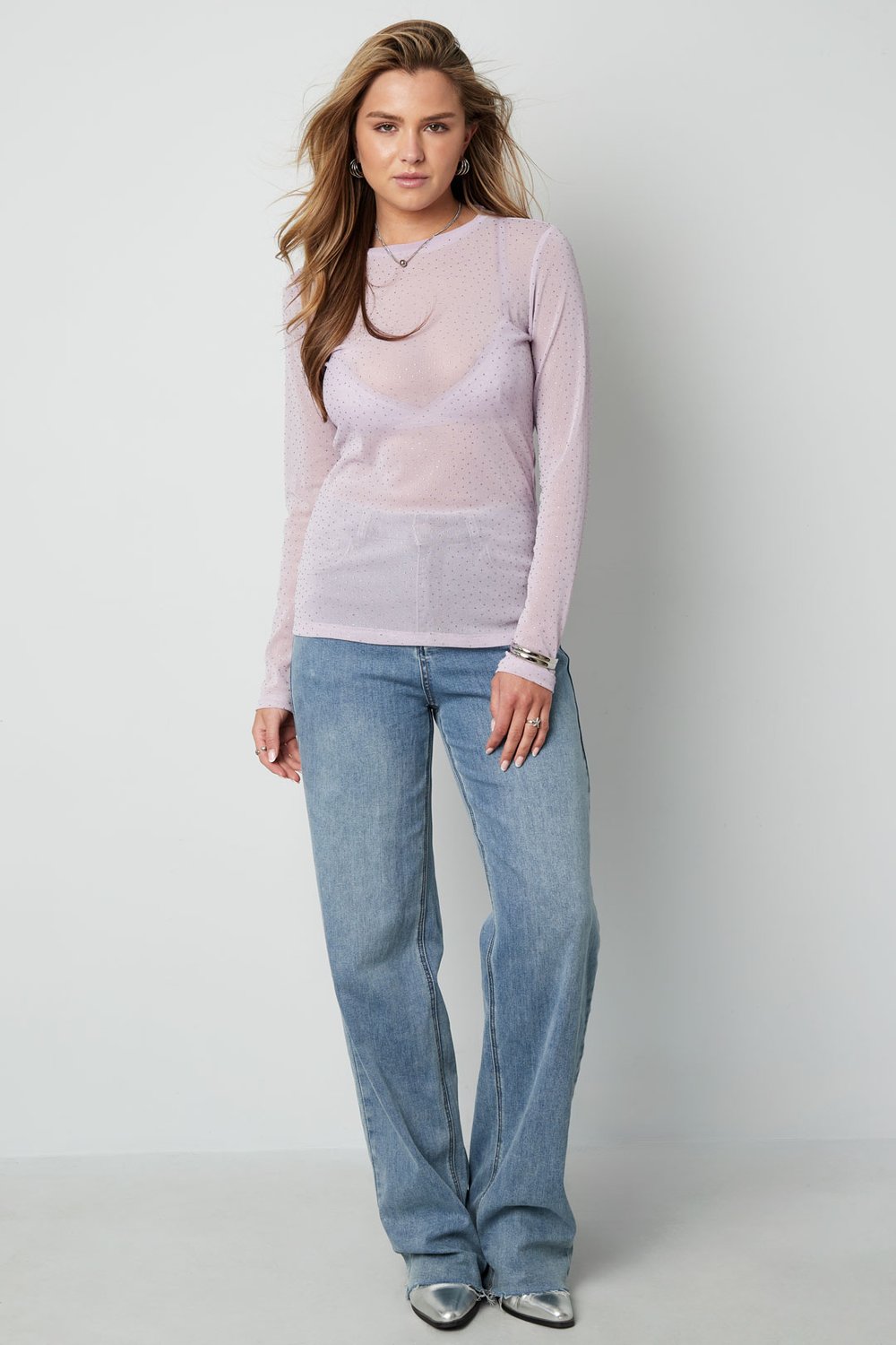 Woven Polyester Long Sleeve Top Sheer Sexy h5Picture7
