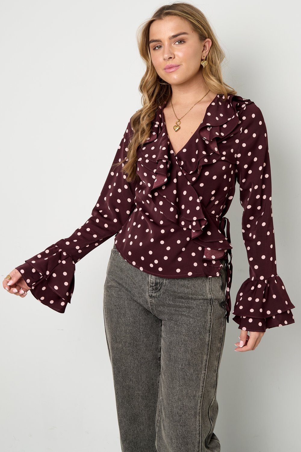 Woven Polyester Fiber Women's Blouse Elegant Polka Dots h5Picture5