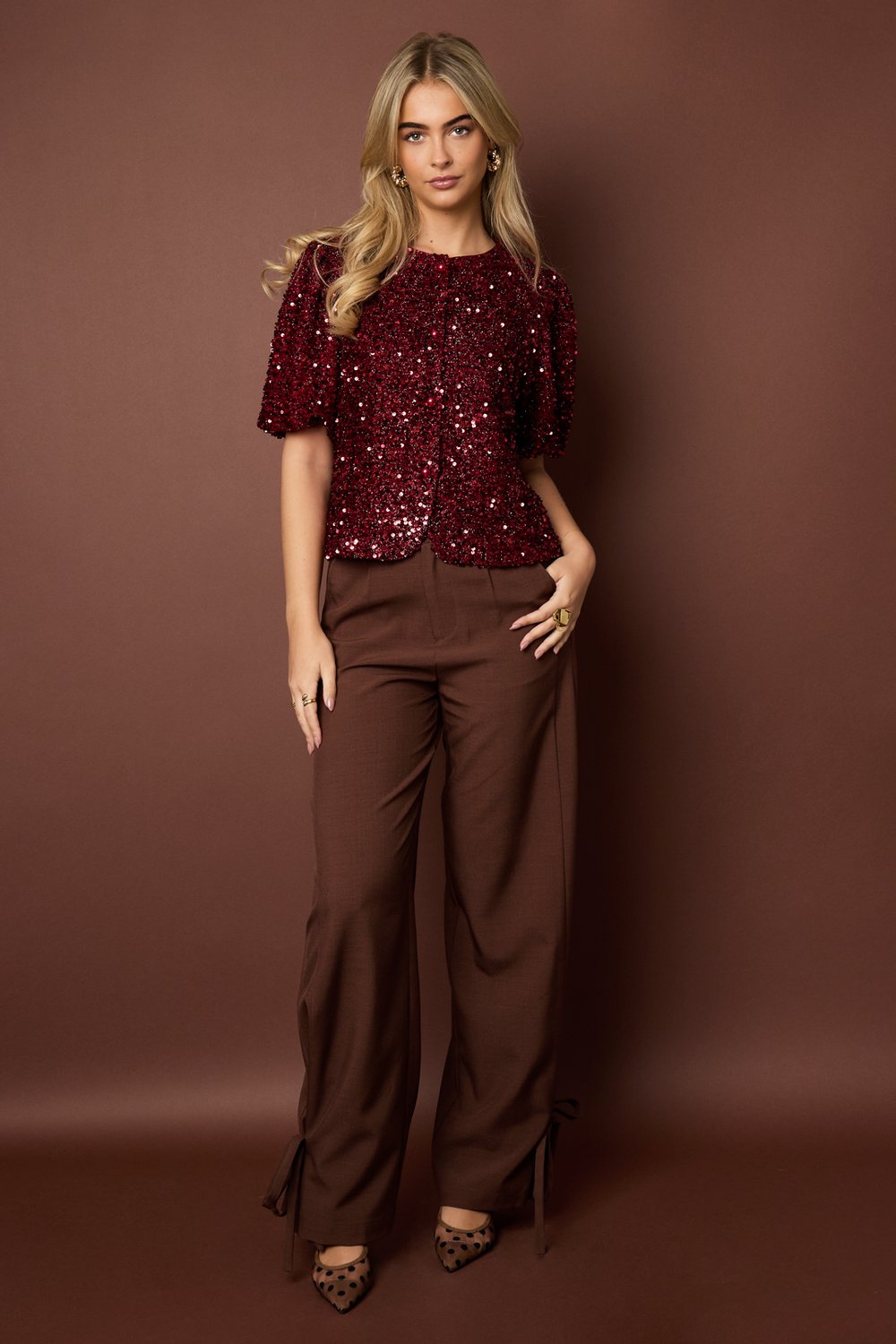 Tejido Fibra de Poliéster Mujer Tops de Manga Corta Elegante Lentejuelas Imagen7