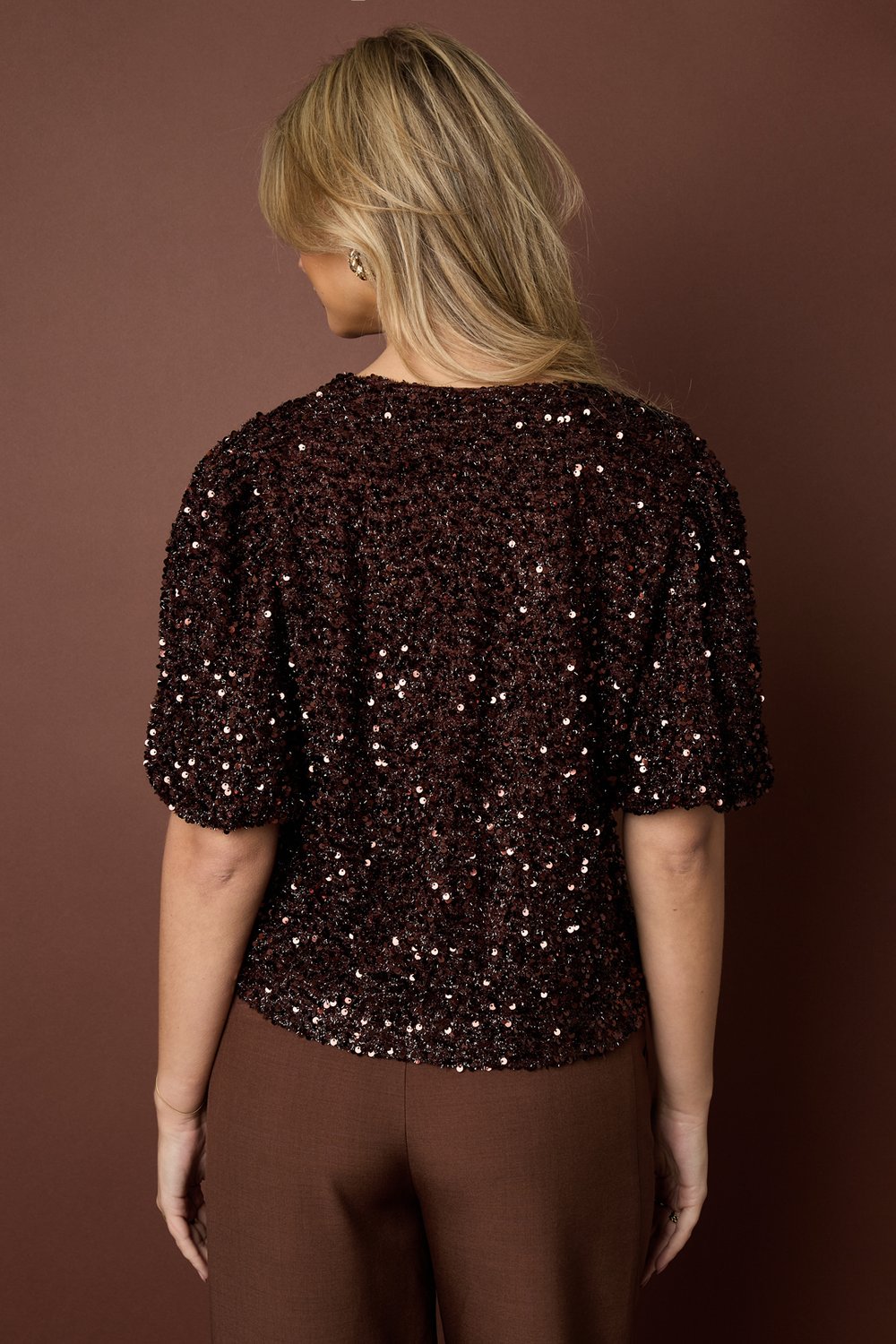 Tejido Fibra de Poliéster Mujer Tops de Manga Corta Elegante Lentejuelas Imagen11