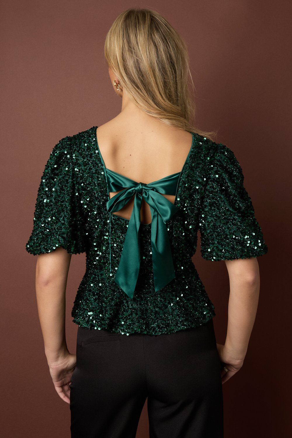 Woven Polyester Fiber Women's Short Sleeve Tops Elegant Sequins h5Picture14