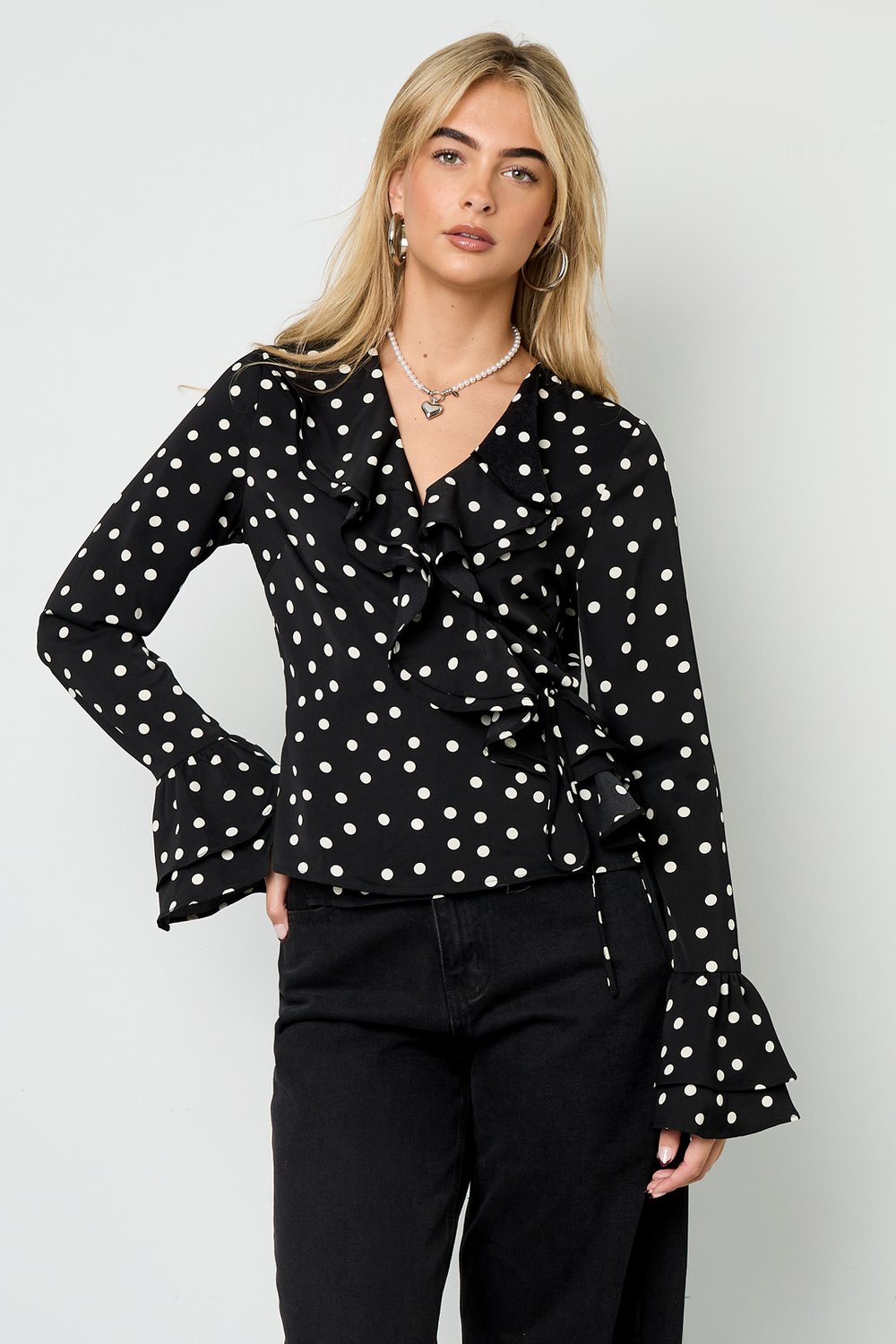 Woven Polyester Fiber Women's Blouse Elegant Polka Dots h5Picture6