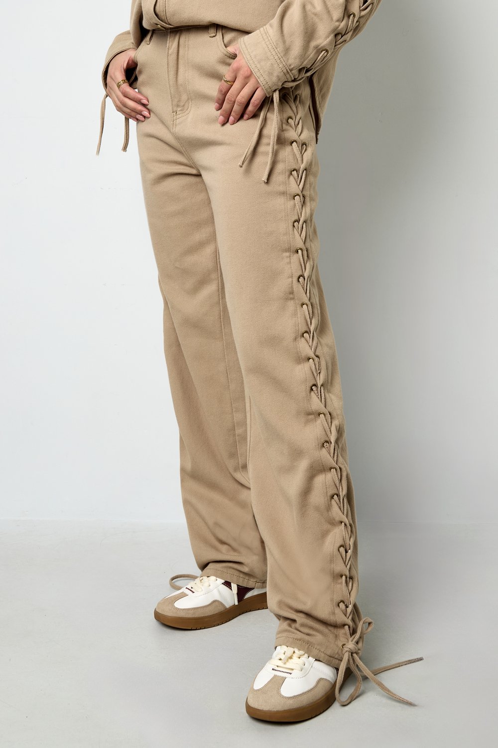 Woven Cotton Women's Straight Leg Pants Tie-up Casual h5Picture9