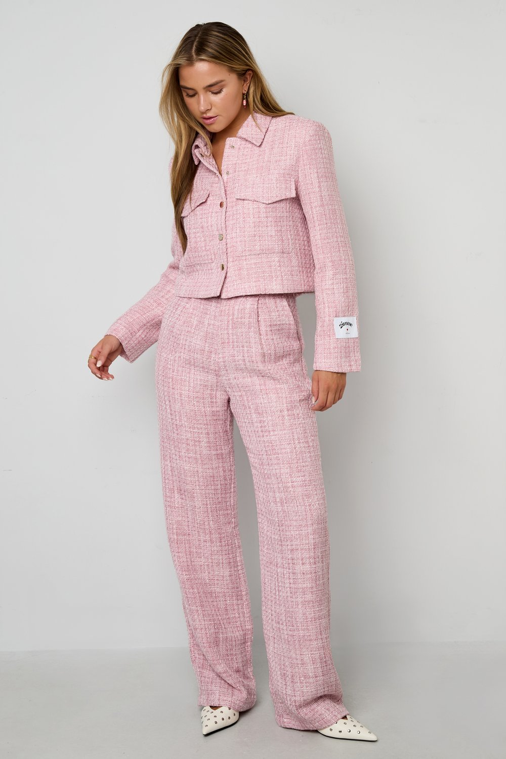 Tessuto Fibra di Poliestere Pantaloni Dritti Donna Eleganti a quadri Autunno/Inverno h5Immagine5