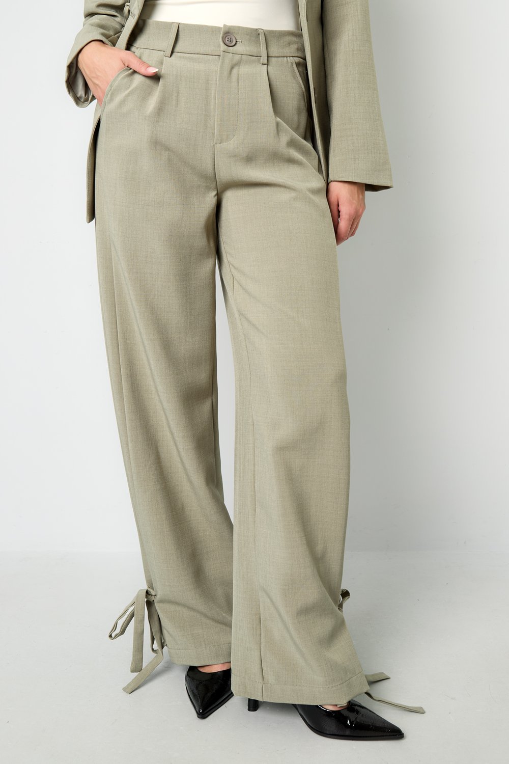 Pantalones Rectos de Mujer en Fibra de Poliéster Tejida Estilo Casual con Atado h5Imagen5