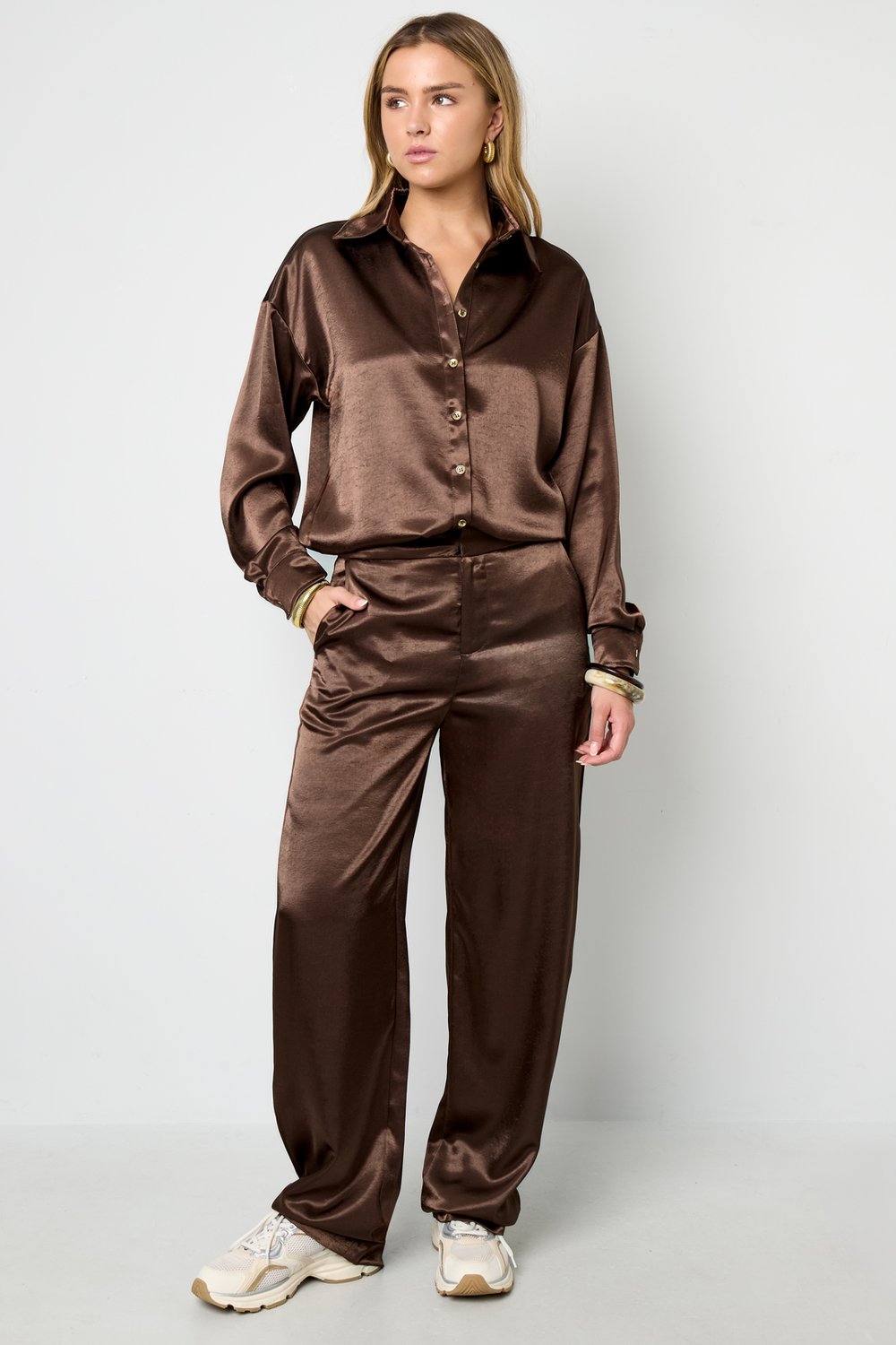 Woven Polyester Fiber Women's Straight Pants Casual Solid Color Fall/Winter h5Picture7