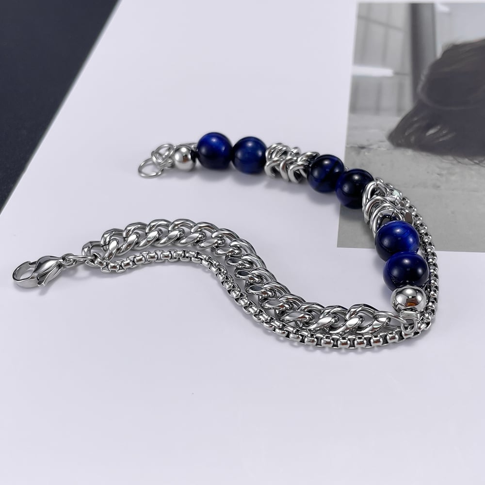 1 Piece Modern Blue Stainless Steel Men's Beaded Bracelets h5Picture3