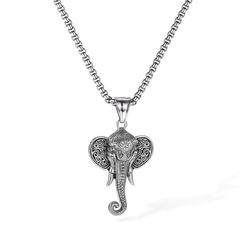1 Piece Intricate Elephant Stainless Steel Men's Pendant Necklaces h5Picture6