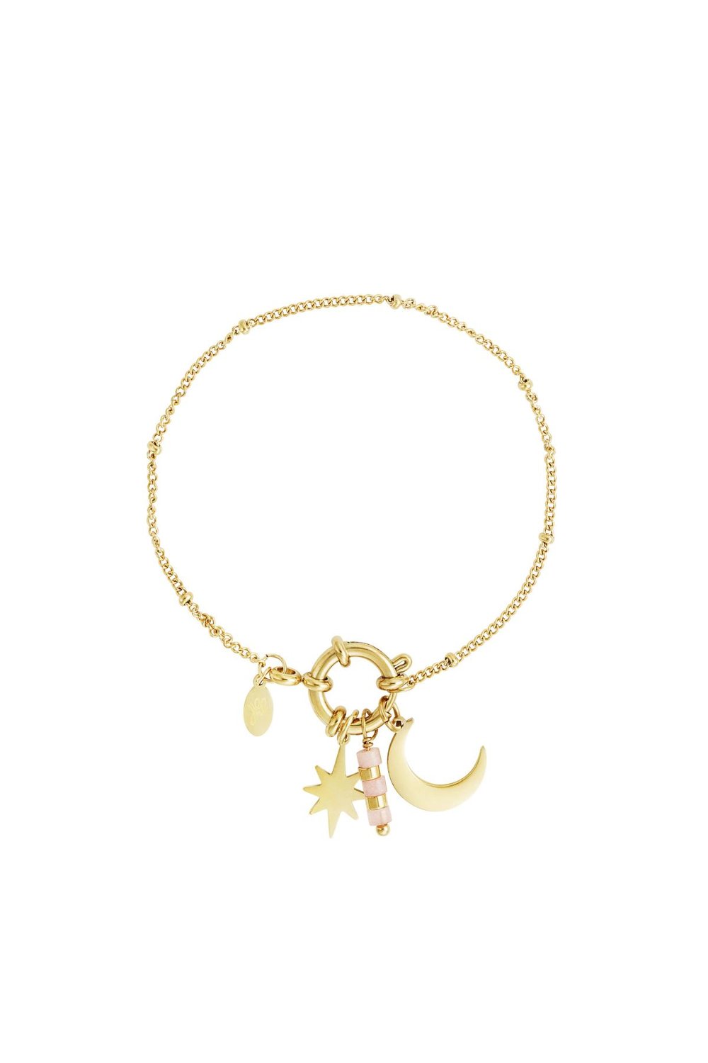 Bracelet with pendant natural stone - Natural stones collection Pink & Gold Color Stainless Steel 