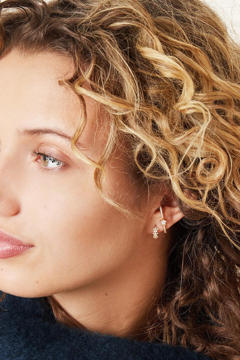 Yıldız elmas taklidi halka küpe - bakır h5Resim3