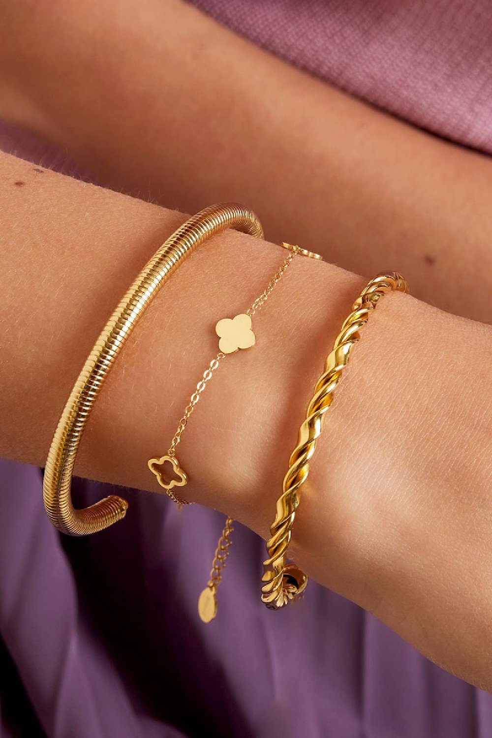 Bracelet clovers Gold Color Stainless Steel Picture2