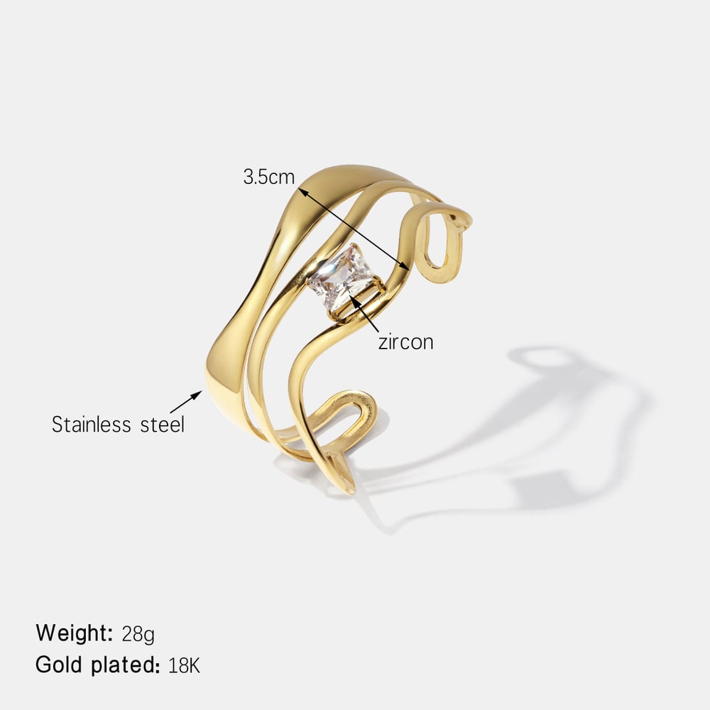 Line Shape Stainless Steel Zircon Cuff Bracelet 