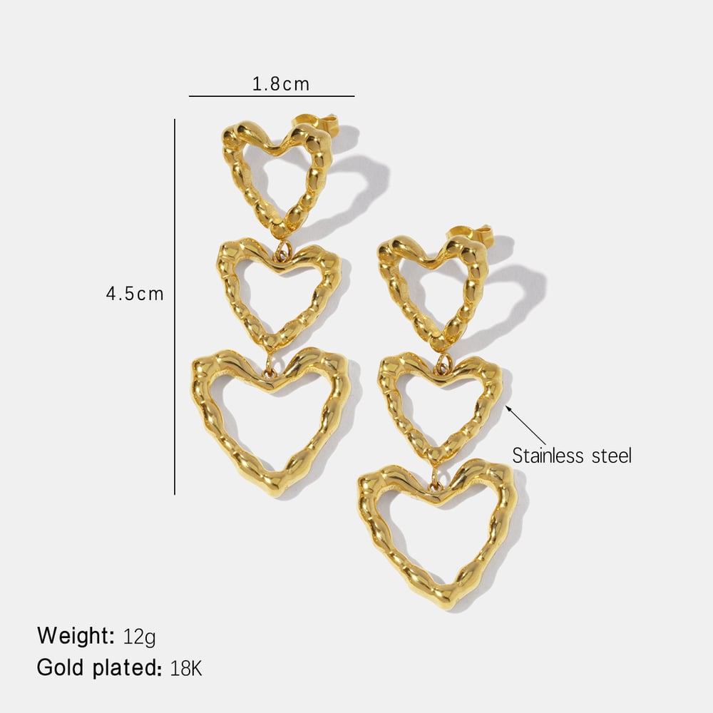 Heart Stainless Steel Gold Color Dangle Earrings 