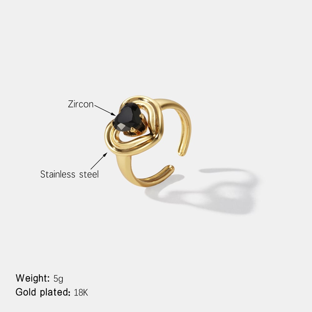 Heart Zircon Stainless Steel Gemstone Ring