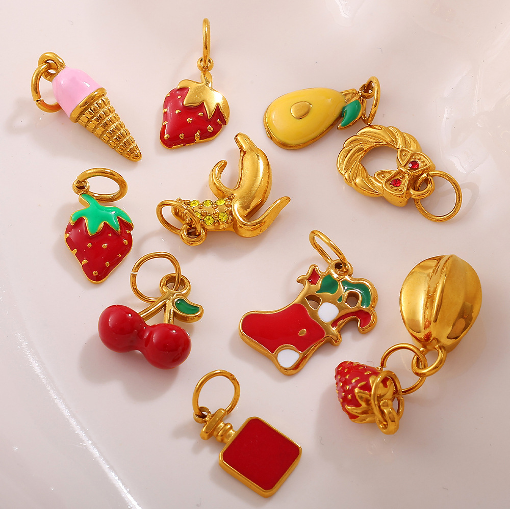 1 Piece Sweet Fruit Stainless Steel Gold Color DIY Pendant Picture3