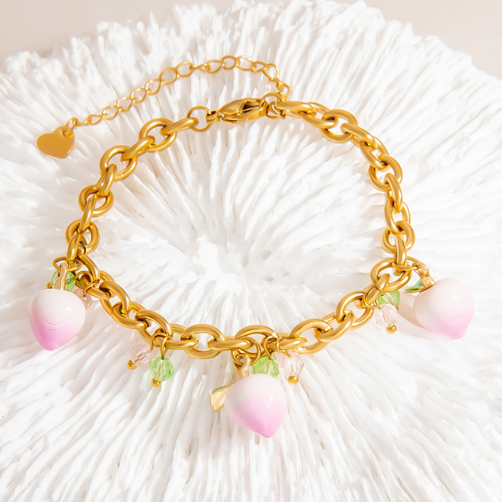 Sweet Peach Stainless Steel  Gold Color Charm Bracelets Picture5